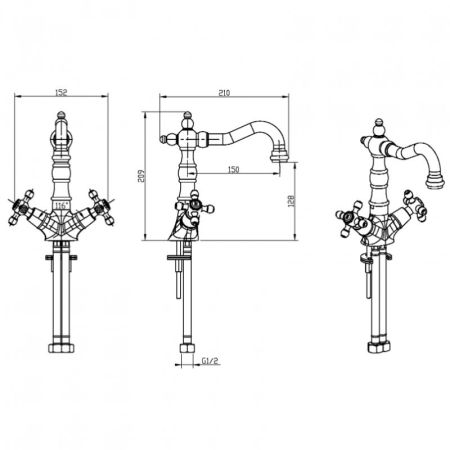 Смеситель для умывальника высокий, Camelia золото_Комплект