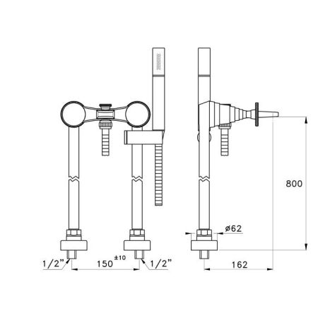 Stella Titian Напольный смеситель для ванны 3267CL304 с ручным душем, цвет: BRONZO