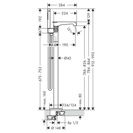 AX Citterio E термостат для ванны, напольный, цвет шлифованная медь, артикул 36416950