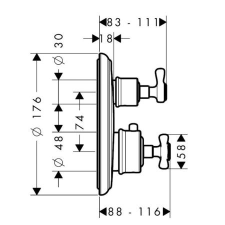 AX Montreux Встраиваемый термостат для душа, 2 потреб, (внешняя часть), цвет: хром, артикул 16820000