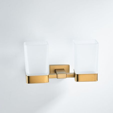 Стакан для ванной комнаты двойной Shevanik SG5622G, золотой сатин, артикул SG5622G