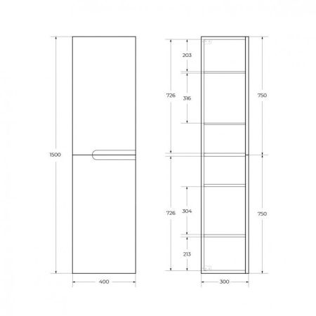 DUET Шкаф подвесной с двумя распашными дверцами с доводчиками, с двумя полками, универсальный, Серый жемчужный, 400x300x1500, DUET-1500-2A-SC-GPR-P, артикул DUET-N-1500-2A-SC-GPR-P