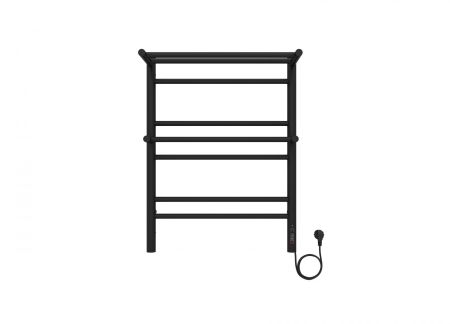 Полотенцесушитель электрический Aquatek (Акватек) Альфа П7 500х700 мм, с полкой, черный муар, подключение скрытое к сети электропитания / электропровод с вилкой, с терморегулятором и таймером quick touch, нержавеющая сталь AISI 201, гарантия 5 лет, артикул AQ EL RRP0770BL