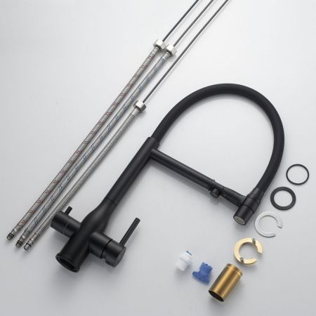 Смеситель для кухни с гибким изливом и подключением фильтра Shevanik S378H, черный