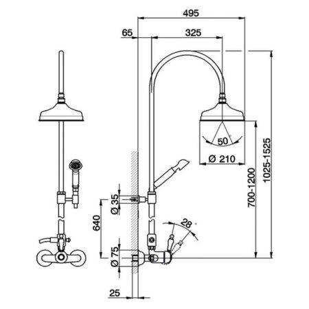 CISAL Arcana Empress Душевой комплект: смеситель, стойка с верхним душем, лейка+шланг, цвет золото, артикул EM00405024