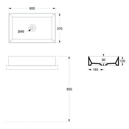 Раковина, Alice, Spy, ширина, мм-600, глубина, мм-370, высота, мм-120, тип установки-накладной (настольный), отверстия для смесителя-отсутствуют, без перелива, материал-керамика, вид грязеотталкивающего покрытия-Aliglaze+, цвет-черный матовый, артикул 34250108