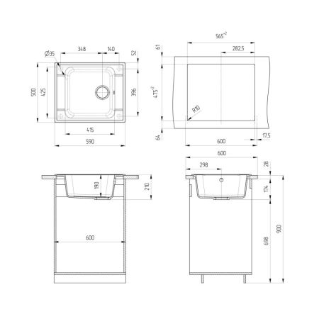 Кухонная мойка Ulgran U-604-344, ультра-черный, артикул U-604-344
