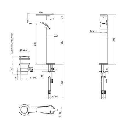 Bongio Pi7 Смеситель для раковины с высоким изливом, цвет хром, артикул 07532CRPR
