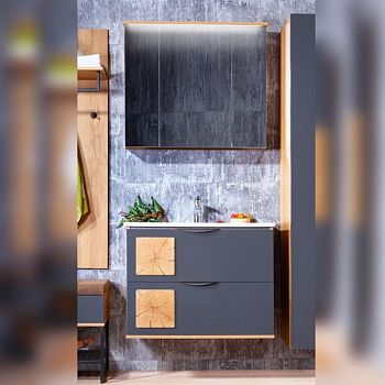 Комплект мебели для ванной Бриклаер Форест 80, дуб золотой/антрацит