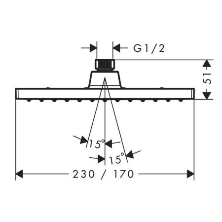 HG Vernis Shape Верхний душ 230х170мм, потолочный, шарнирный, 1jet, EcoSmart, цвет: матовый черный, артикул 26283670