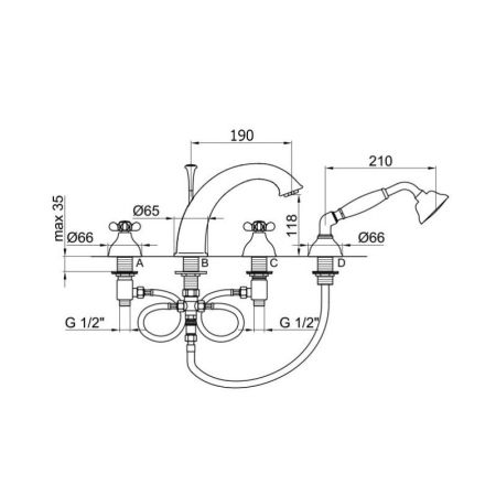 Смеситель на борт ванны Webert Ottocento OT730101010, золото