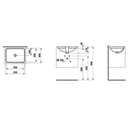 LAUFEN Pro S Раковина встраиваемая снизу 49x36x17 см. обработанная нижняя поверхность, отшлифованный край, цвет белый, артикул 8.1196.1.000.109.1
