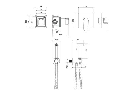 Набор с гигиеническим душем (смеситель + гигиеническая лейка + шланг + шланговое подсоединение с держателем) AQUATEK, матовый черный AQ1219MB ОБЕРОН, артикул AQ1219MB