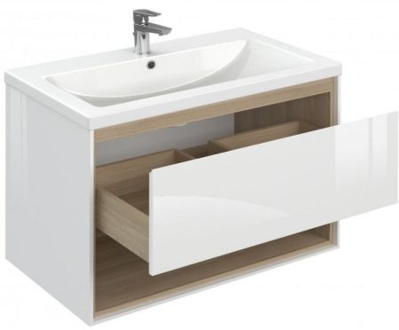 Тумба под раковину Cersanit Louna 80 SZ-LOU-CO80/Wh подвесная Белый глянец дуб Эврика, артикул SZ-LOU-CO80/Wh