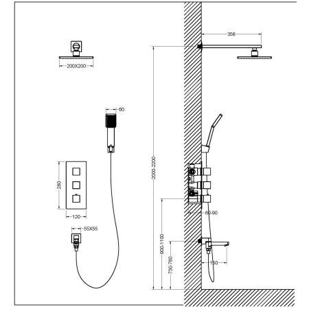 Душевая система встроенная с термостатом Timo Tetra-thermo SX-0199/17SM золото матовое, артикул SX-0199/17SM