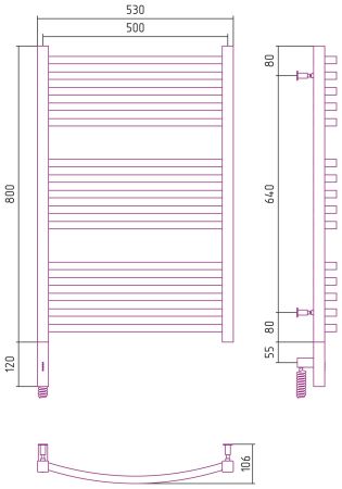 Полотенцесушитель электрический АРКУС 3.0 800х500 МЭМ левый (Состаренная латунь), артикул 051-5704-8050