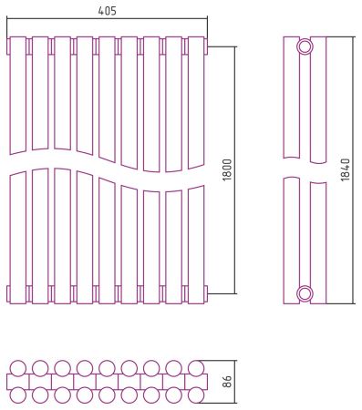 Отопительный радиатор ЭСТЕТ-11 н/ж 1800х405 / 9 сек (Матовый ЧЁРНЫЙ), артикул 31-0302-1809