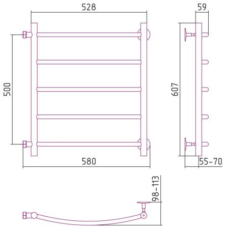 Полотенцесушитель водяной СТИЛЬЕ "Версия-Б2" 500х500 (5) Г 18 (Белый)