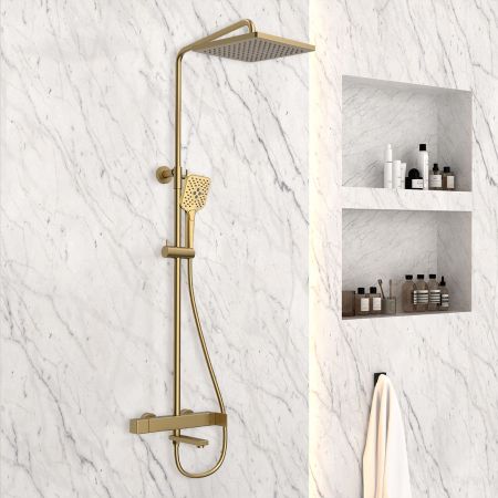 душевые стойки Vincea Душевая стойка Cube VSFS-1C1BG с изливом, брашированное золото,, артикул VSFS-1C1BG