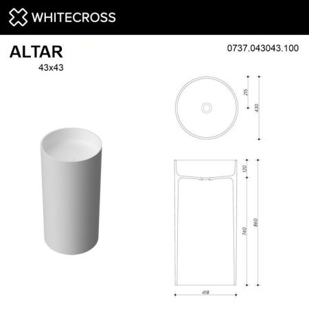 Умывальник WHITECROSS Altar D=43 (белый глянец) иск. камень, артикул 0737.043043.100