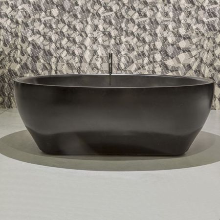 ANTONIO LUPI SOLIDEA Ванна отдельностоящая 2100х1300х550 мм., с нажимным донным клапаном, мрамор Nero Marquinia, артикул SOLIDEA210 Nero Marquinia/cr