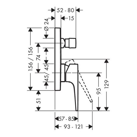 Смеситель для душа, Hansgrohe, Metropol, тип открывания воды-однорычажный, тип регулирования воды-керамический узел смешивания, тип установки-встраиваемый, внутренняя часть-необходимо заказать, цвет-шлифованный черный хром, артикул 32545340