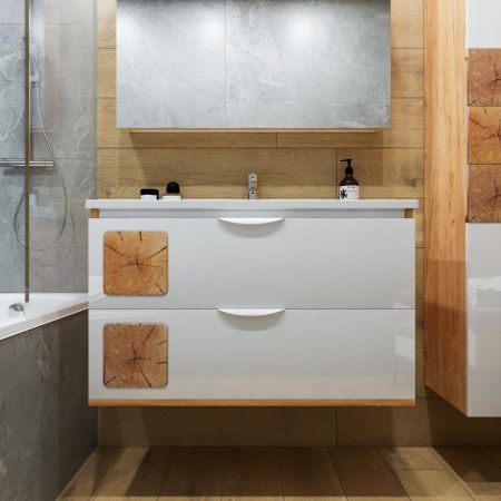 Комплект мебели для ванной Бриклаер Форест 100B, дуб золотой/белый, артикул Форест 100B