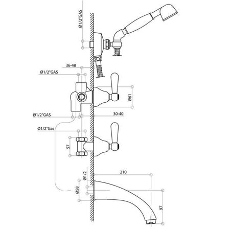 Bongio Oxford Lux Смеситель для ванны, цвет золото/белый фарфор