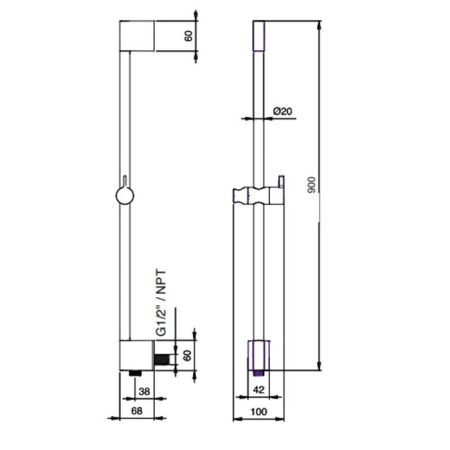 Almar Душевая штанга 900 мм, латунь/ABS, хром, артикул E087050.CR