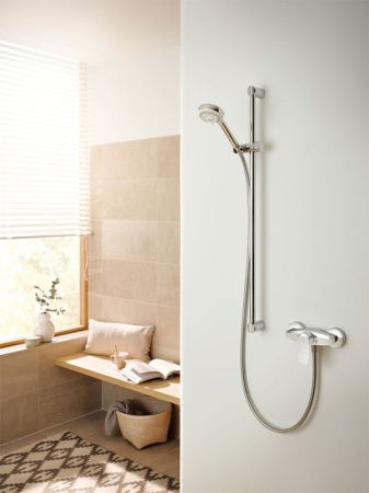 Смеситель для душа, Kludi, Pure&Solid, тип открывания воды-однорычажный, тип регулирования воды-керамический картридж, монтаж-настенный, отверстия для монтажа-2, отвод для душа G 1/2, цвет-хром, артикул 348410575