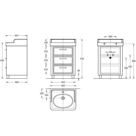 Тумба POMPEI напольная с ящиками 60, белая глянцевая