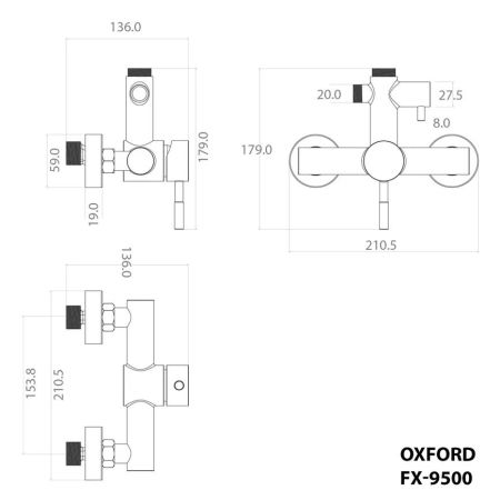 Душевая система Fixsen OXFORD FX-9500N, сатин, артикул FX-9500N