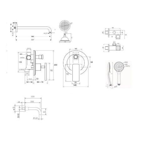 Душевая система встраиваемая Bronze de Luxe PURE A800/9143-3, хром, артикул A800/9143-3