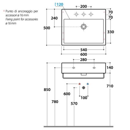 GLOBO Classic Раковина накладная с 1 отв.под смеситель 60х50хh14,цвет белый, артикул SCQ61.BI*1