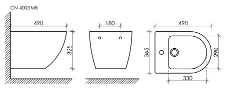 Подвесное биде Metropol, 1 отверстие под смеситель, с крепежом, черный матовый, артикул CN4003MB
