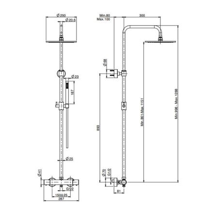 Fima Carlo Frattini Душевая стойка с термостатическим смесителем, верхний душ металлический Ø250 мм., ручной душ и шланг 1500 мм., цв: чёрный матовый, артикул F4285/R256NS