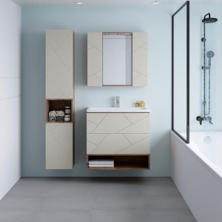 Комплект мебели для ванной Бриклаер КРИСТАЛЛ 80ZSSL, латте/дуб крафт табачный, артикул КРИСТАЛЛ 80ZSSL