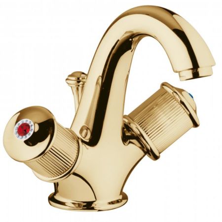 Bongio Impero Смеситель для раковины с донным клапаном, цвет золото/Blue and Red Swarovski, артикул 65521OR00