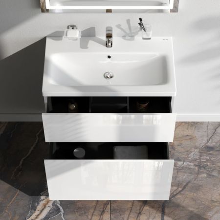 M90FSX07522WG32 GEM, База под раковину, напольная, 75 см, 2 ящика push-to-open, цвет: белый, глянец, артикул M90FSX07522WG32