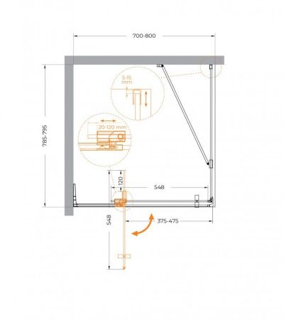 SLIDER-AH-1-80-70/80-BR-GM Душевой уголок, артикул SLIDER-AH-1-80-70/80-BR-GM