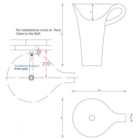 Artceram CUP  Раковина напольная отдельностоящая  70х50хh85 см, без отв под смеситель, без слив перелива,  цвет черно-белый
