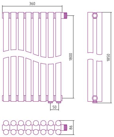 Отопительный радиатор ЭСТЕТ-11 н/ж EU50 1800х360 / 8 сек (Состаренная БРОНЗА)