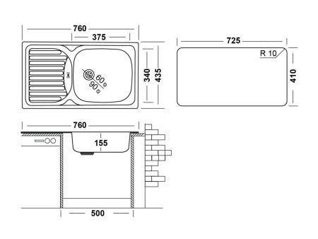 Кухонная мойка UKINOX Классика CLM760.435 -GW6K 2L, 43,5*76, артикул CLM760.435 -GW6K 2L