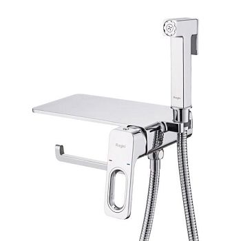 Гигиенический душ со смесителем встраиваемый с полкой и бумагодержателем Raglo R51.55, хром