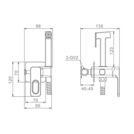 Гигиенический душ со смесителем встраиваемый Raglo R51.52.09, графит