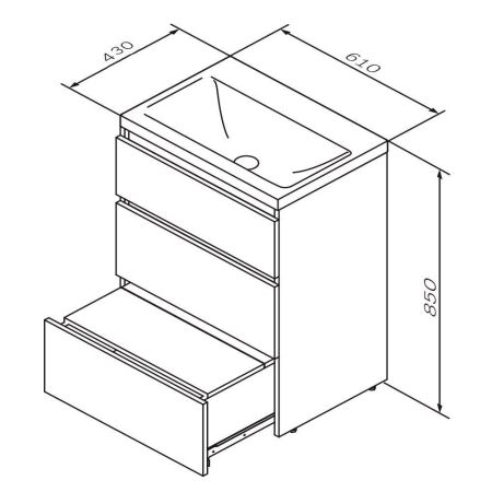 M91FSX0602GM GEM S, База под раковину, напольная, 60 см, 3 ящика, графит матовый, артикул M91FSX0602GM