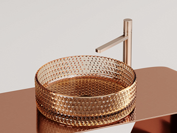 Умывальник чаша накладная круглая (цвет бежевый) Кристалл (Cristal) 360x360x112мм