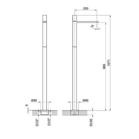 Fantini Milano Смеситель для раковины, напольный, без донного клапана, излив 250мм, (наружняя часть), цвет: Matt Gun Metal PVD, артикул 31 P5 3036B