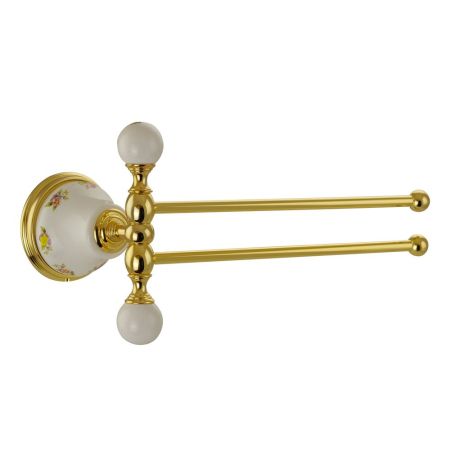 PROVANCE Полотенцедержатель двойной поворотный L20 cм, керамика с декором/золото, артикул 17704