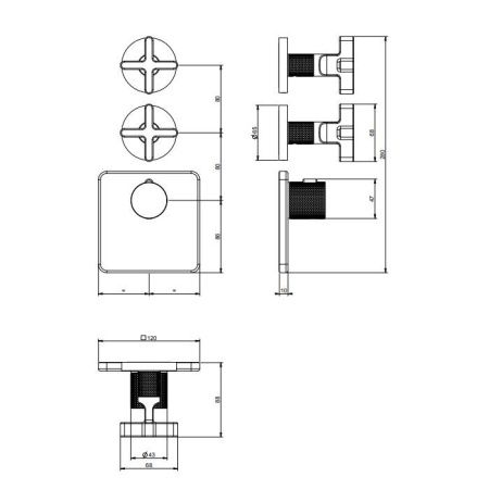 GESSI INCISO Встраиваемый термостатический смеситель на 2 источника, резьба 3/4" (внешние части), цвет: золото